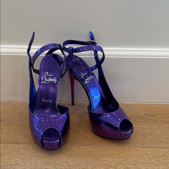 NWT CHRISTIAN LOUBOUTIN U844 High Peep Toe Sandals Heels 37.5 - RI621-790-TI